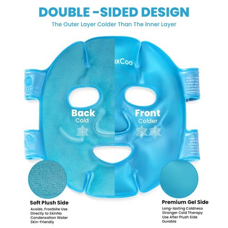 RelaxCoo Cold Face Eye Mask Ice Pack Reduce Face Puff,Dark Circles,Gel Hot Cold Compress,Face SPA for Woman Sleeping, Pressure, Headaches, Skin Care, Blue