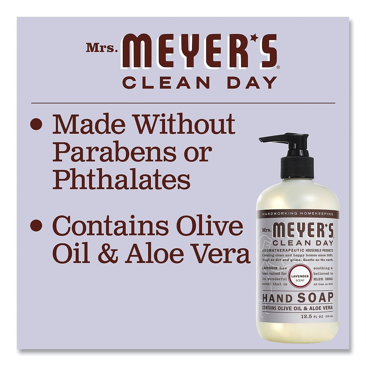MRS. MEYER'S CLEAN DAY Hand Soap, Made with Essential Oils, Biodegradable Formula, Lavender, 12.5 fl. oz - Pack of 6