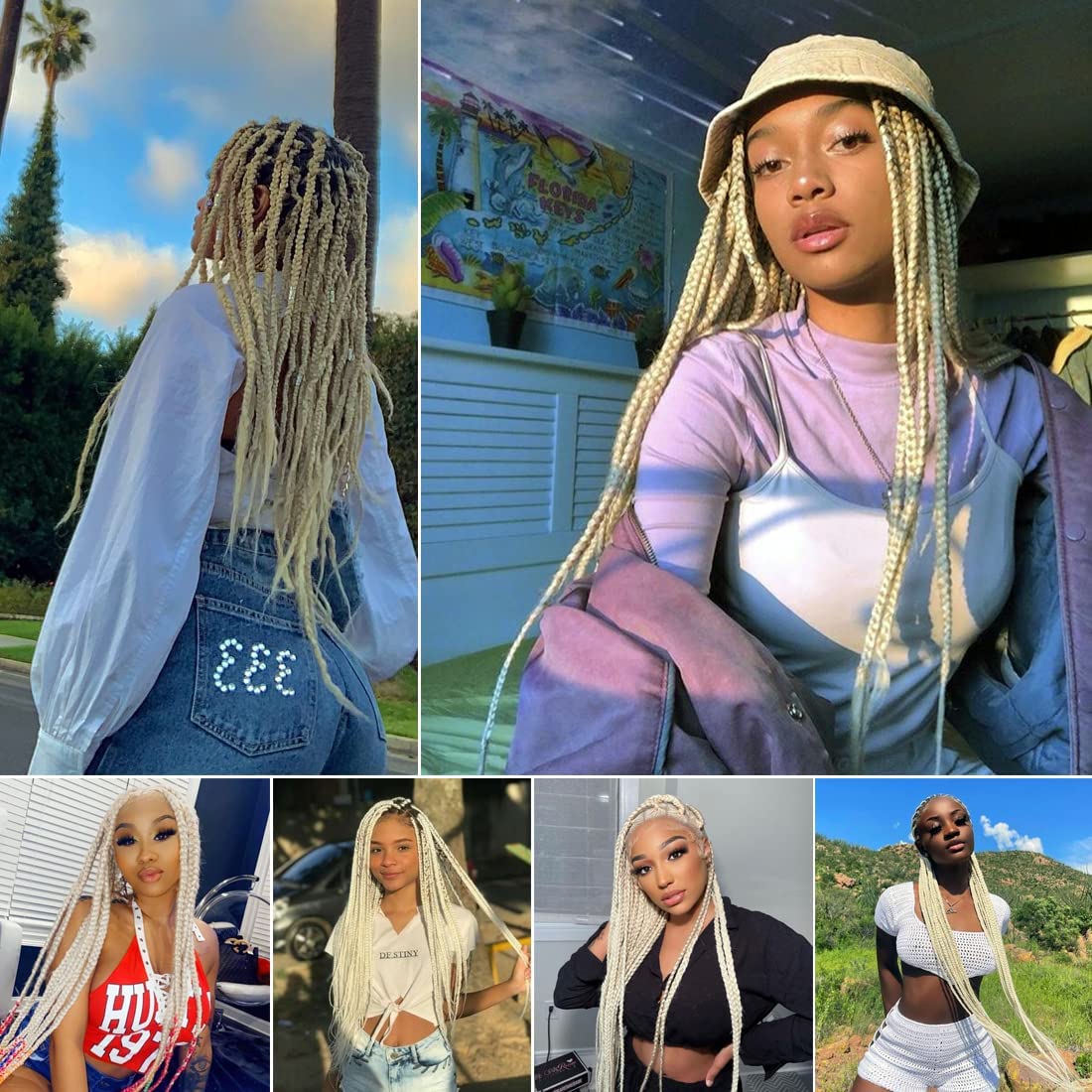 DIFUNEE Pre-stretched Braiding Hair - 24 Inch 8 Packs Off-White Long Braiding Hair For Twist or Box Braids, Yaki Texture Hot Water Setting Synthetic Braiding Hair Extensions (24 Inch, #613-8P)
