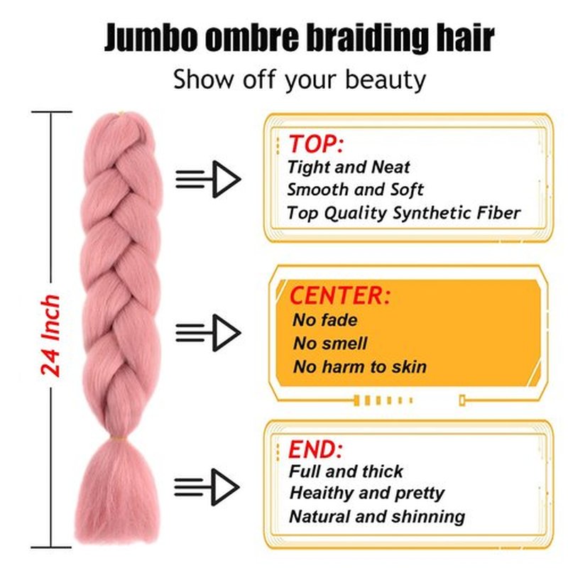 TENGSHUO FLY Rouge Pink Braiding Hair 6 Packs Synthetic Braid Hair Extensions Jumbo Ombre Braiding Hair 24 Inch or Box Braids Twist Crochet Braids(24"6Pack,Rouge Pink)