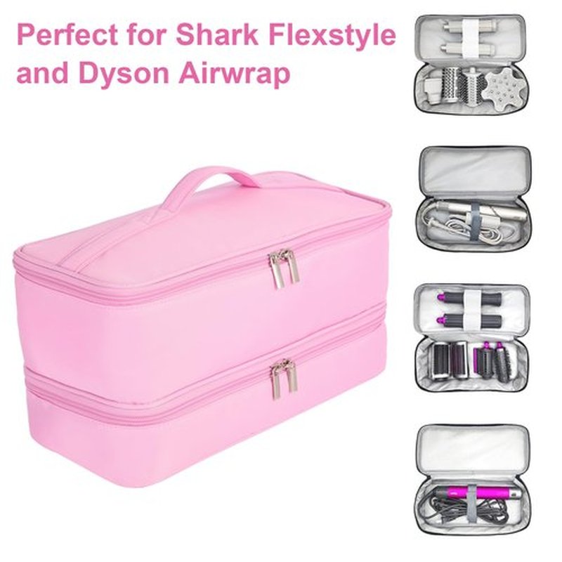 GENCAM Double-Layer Carrying Case for Shark Flexstyle, Travel Case for Shark 430/440 Flexstyle, Portable Storage Case for Shark Flexstyle/Dyson Airwrap Styler and Attachments (pink)