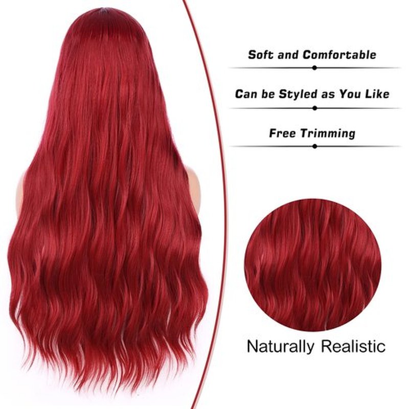 HANNE Long Red Wig for Women Middle Part Red Mermaid Wig Curly Wave Red Wigs Heat Resistant Long Wavy Red Wig Synthetic Hair Replacement Wig for Daily or Party Use (Red Wig)