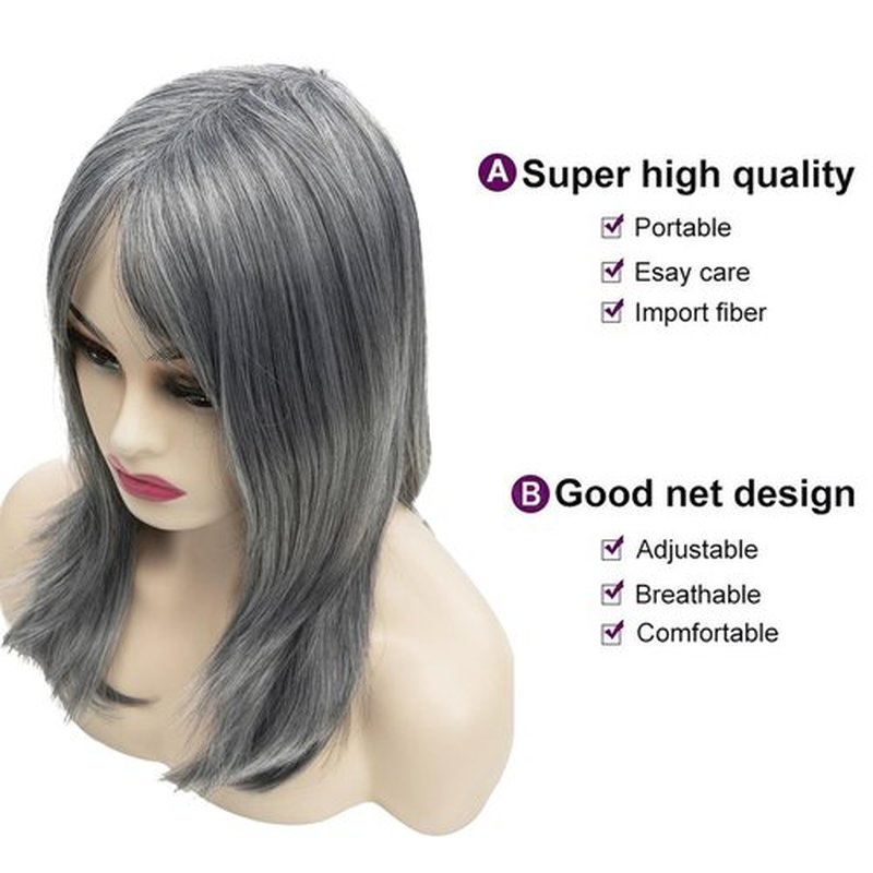 Dsimeig Long Grey Wigs for Women Natural Layered Grey Wig with Bangs,Synthetic Hair Wig for Daily Party Use