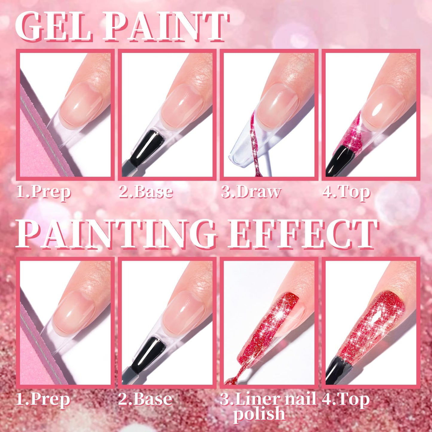Clara Colors Glitter Gel Polish Nail Art Gel Liner Set for Winter,20 Colors Red Yellow Gel Polish for Swirl French Tip Painting Designs Built Thin Nail Art Brush in Bot