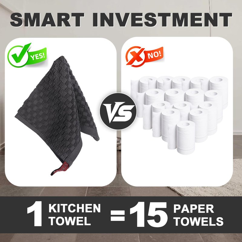 INFICRIME 4 Pack 100% Cotton Wash Cloth, 12x12 Inch Highly Absorbent and Soft Feel Fingertip Towels, Machine Washable Washcloths for Bathroom, Gym, Hotel, Spa and Kitchen, White/Grey