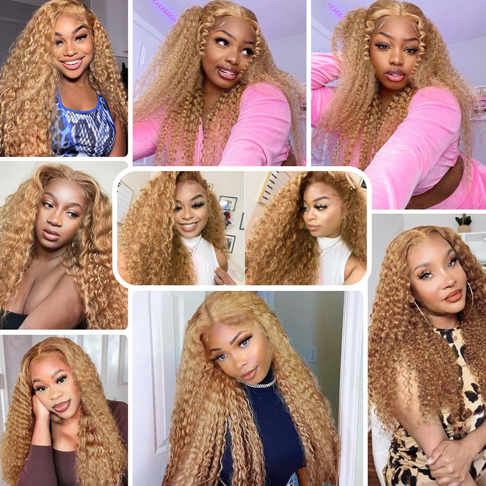 Blonde Deep Wave Human Hair Bundles #27 Human Hair Bundles 12 14 16 inch 3 Bundles Double Weft Honey Blonde Deep Wave Bundles 27 Wet and Wavy Bundles
