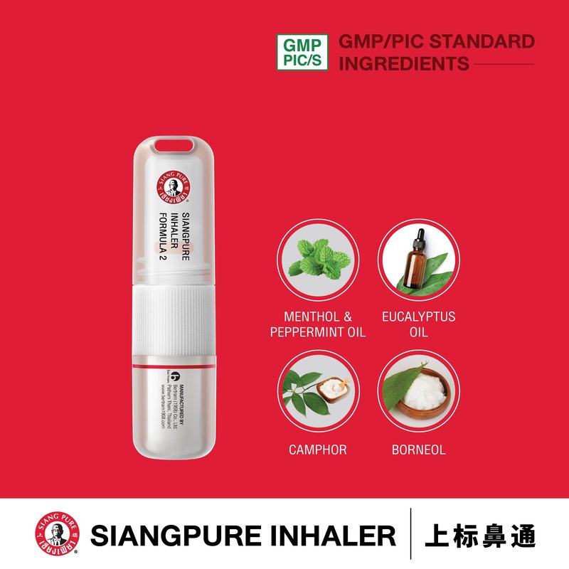 Siang Pure Aromatherapy Nasal Inhaler - Cooling Menthol, Peppermint and Eucalyptus Oil - Allergy, Congestion & Sinus Relief (6 Pack)