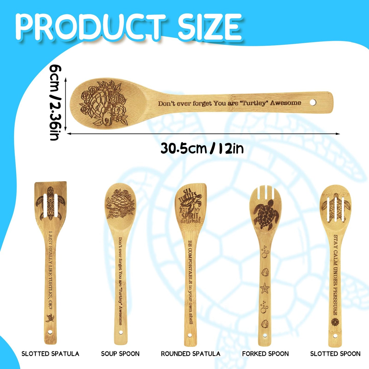 Sea Turtle Gifts for Women 6PCS Unique Sea Turtle Print Bamboo Spoons Gifts Set with Keychain Sea Turtle Decor Kitchen Gifts for Mom Bestie Teacher
