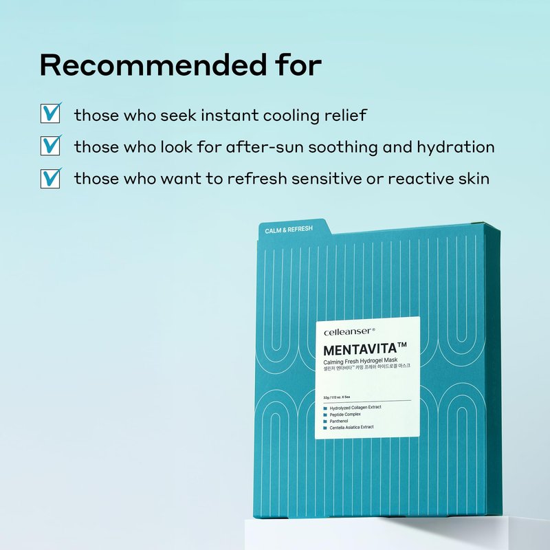 CELLEANSER MENTAVITA™ Calming Fresh Hydrogel Mask – Cooling & Soothing Overnight Mask for Heated and Sensitive Skin (32g x 5ea)