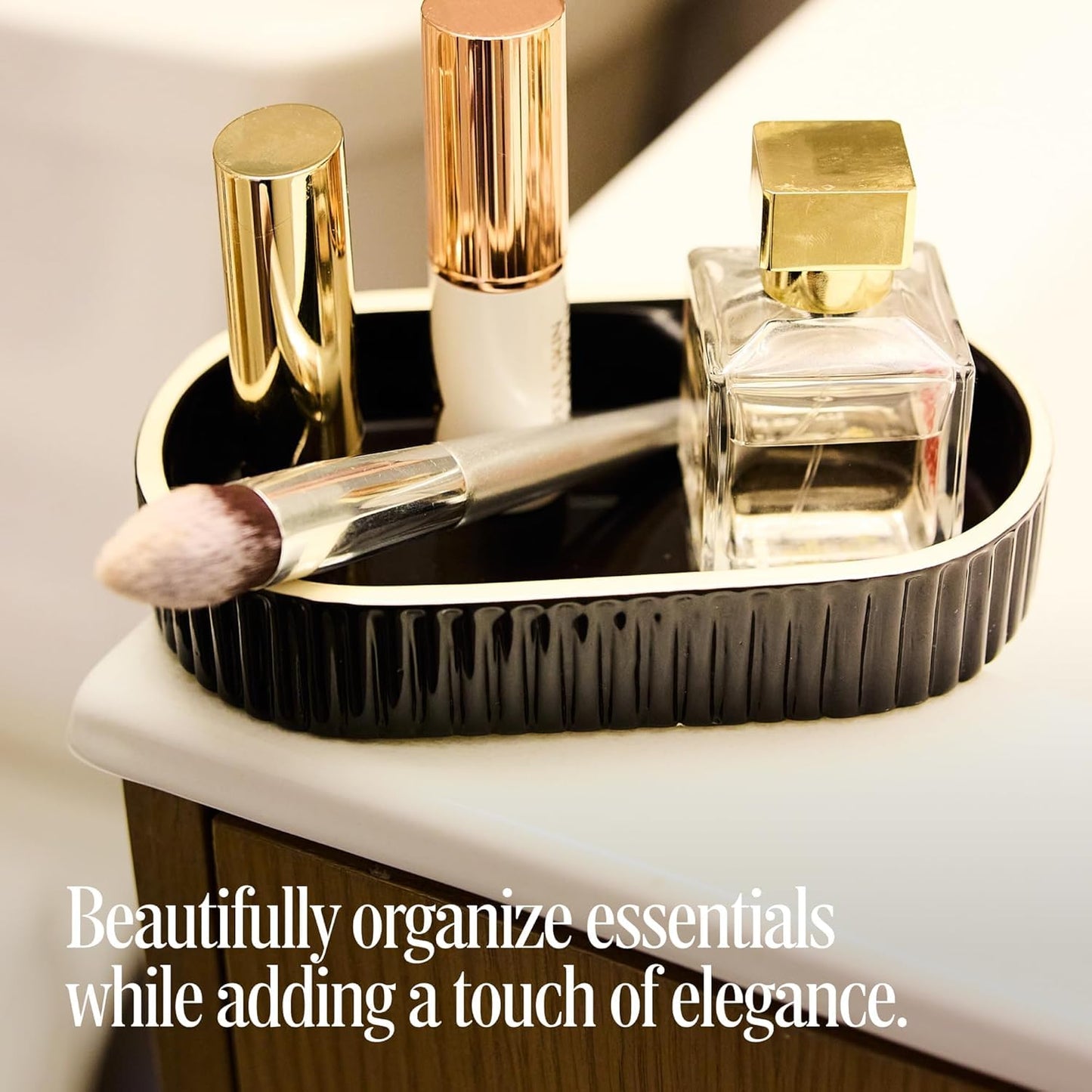 Preston Lane Ceramic Vanity Tray for Bathroom Countertop, Medium, Ink