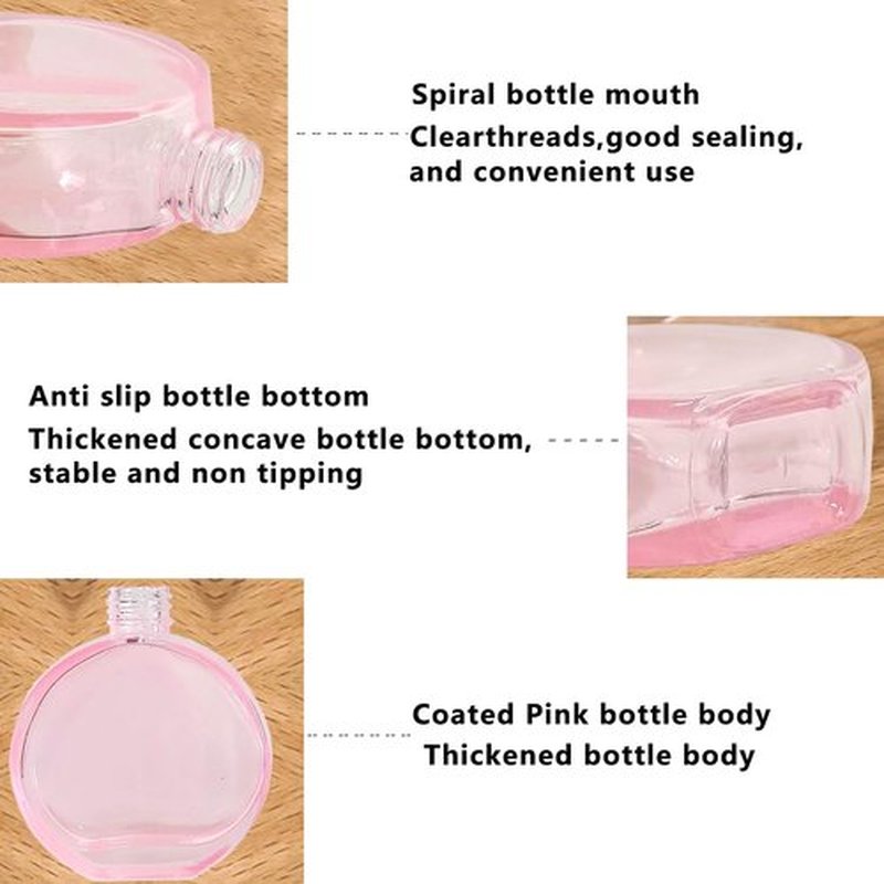 PYAWI 6Pcs, 2 oz Glass Dropper Bottles for Essential Oils ,60ml Pink flat round perfume bottle with Eye Droppers, for Essential Oils, Perfumes, Serums - Leakproof for Travel (A-Pink)