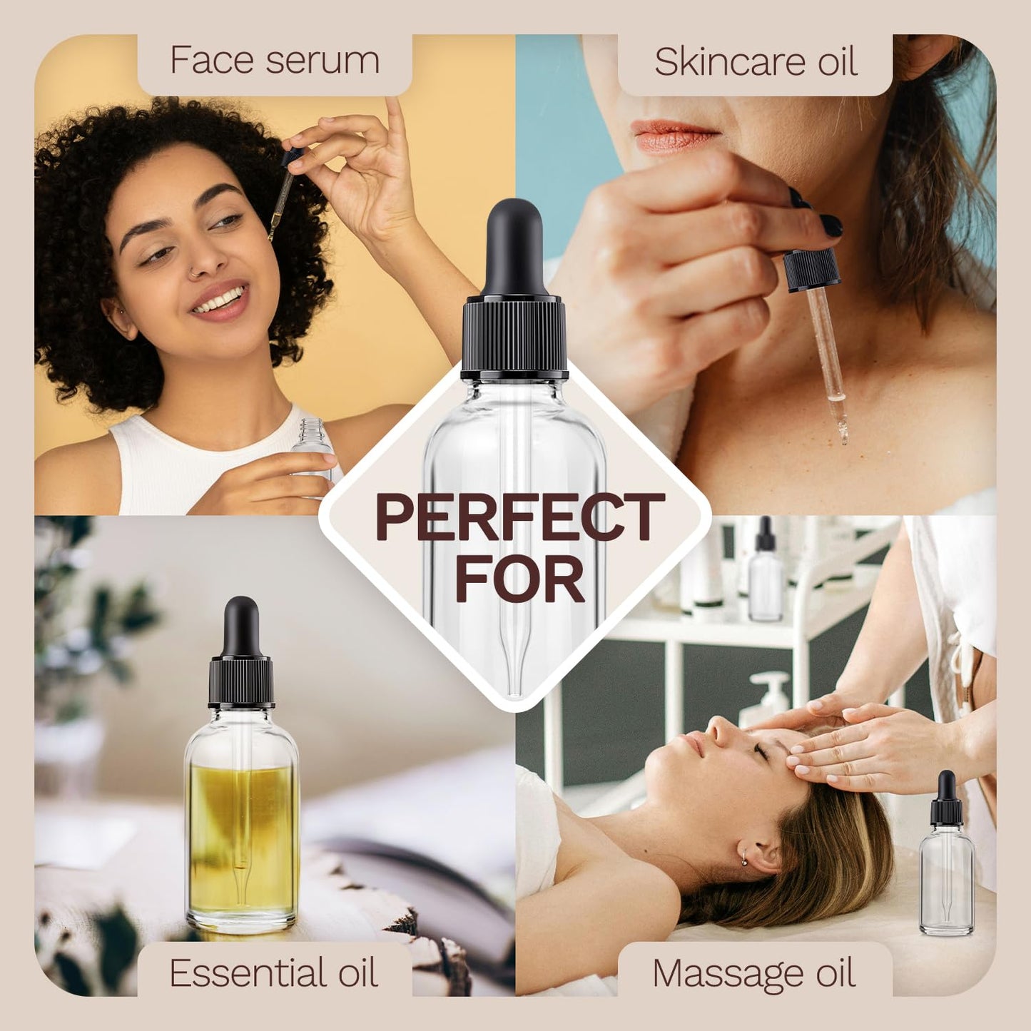 Bumobum 5 Pcs, 1 oz Clear Dropper Bottle with 2 Extra Glass Dropper, 1 Funnel, 1 Pipette, 8 Labels 30 ml Eye Dropper Bottle for Essential Oils Serums Hair Oils Body Cuticle Oils