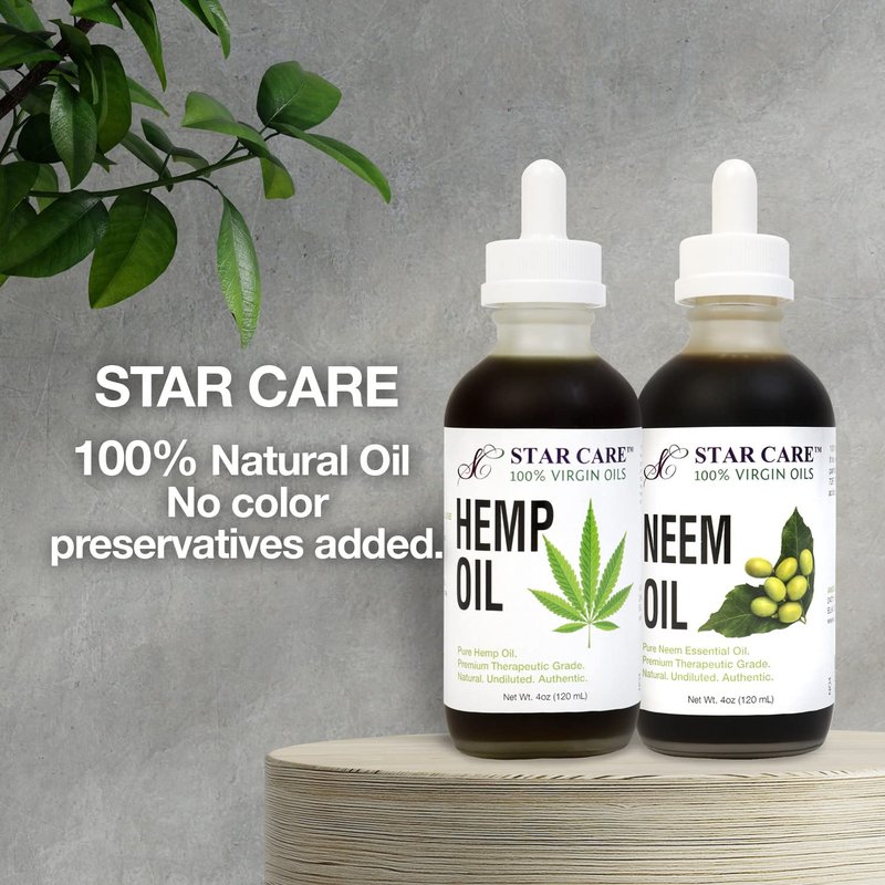 STAR CARE 100% Virgin Neem Oil Pure Cold Pressed Neem Oil for Skin, Hair, and Scalp, Natural Moisturizer for Face, Nails, and Body Care - 4oz (120ml)