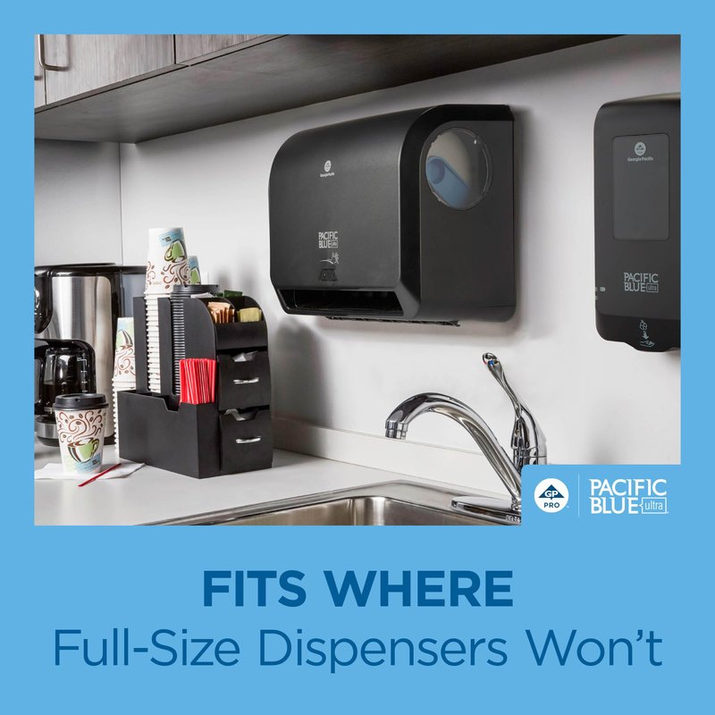 Georgia-Pacific Pacific Blue Ultra 9" Mini Automatic Paper Towel Dispenser by GP PRO (Georgia-Pacific), Black, 54518, 14.1" W x 6.5" D x 11.1" H - New Version