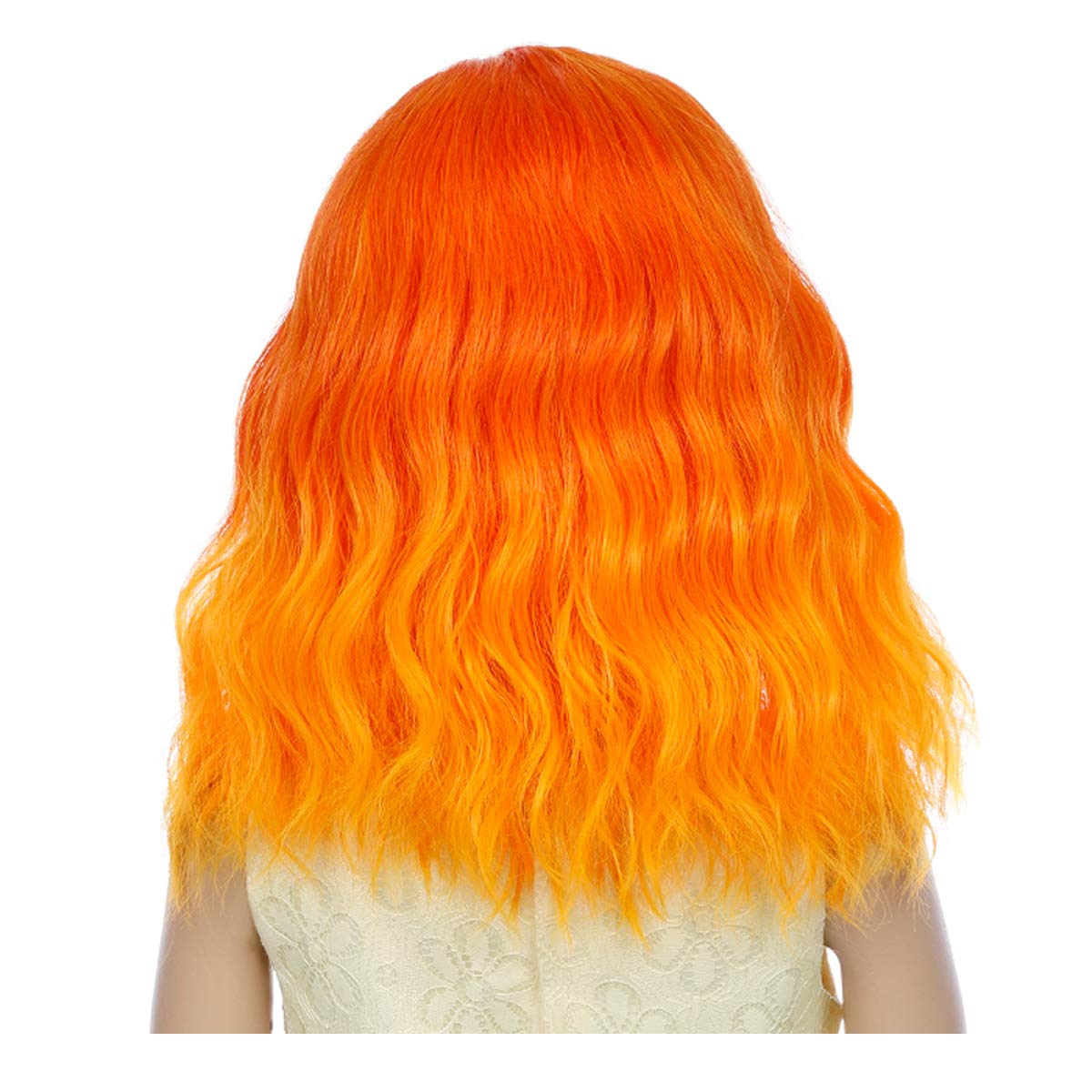 MAGQOO Orange Flame Fire Wig Girls Short Curly Wavy Orange Hair Wigs Synthetic Heat Resistant Cosplay Costume Party Wigs