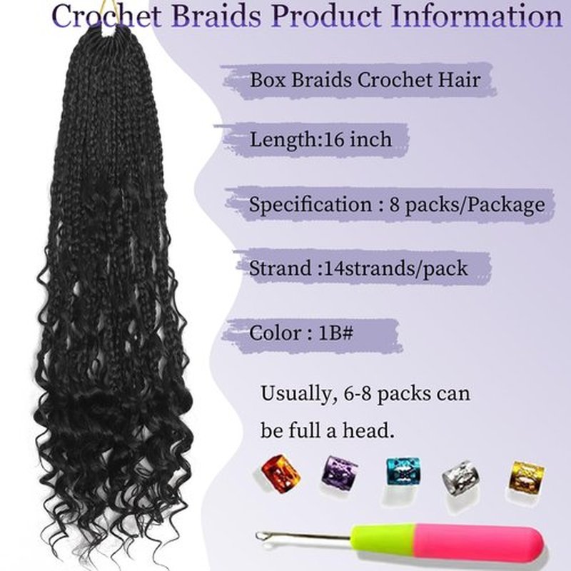 8 Packs Goddess Box Braids Crochet Hair 16 Inch Boho Box Braids Crochet Hair Black Crochet Box Braids Crochet Hair for Black Women(16 Inch,1B#)