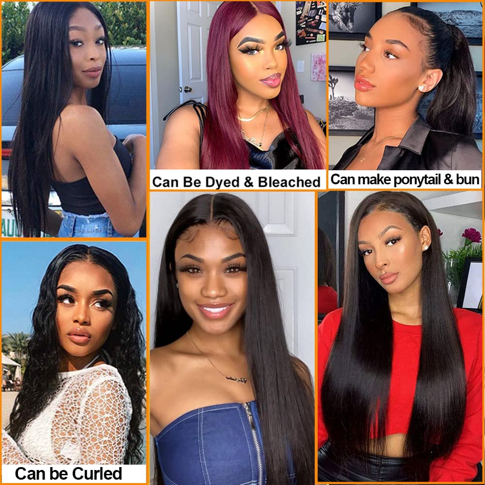 QTHAIR 14A Virgin Brazilian Straight Human Hair Extensions (14 16 18 inch,300g) 100% Unprocessed Brazilian Virgin Human Hair Weave Straight Hair Bundles Natural Color