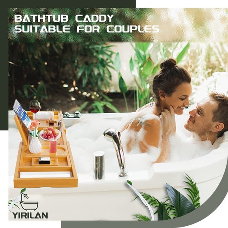 Premium Bathtub Tray Caddy, Expandable Bath Tray, Unique House Warming Gifts, New Home, Anniversary and Wedding Gifts for Couple, Bridal Shower Gift for Women