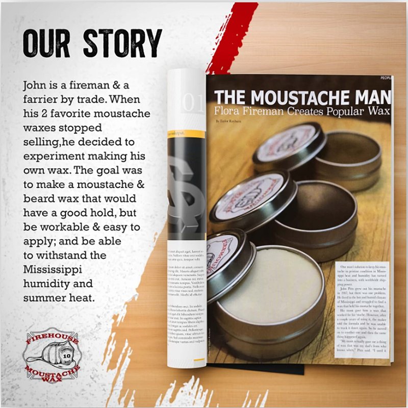 Firehouse Moustache Wax - Made in USA - for Beard & Mustache Shaping - All-Weather, Naturally Scented and Colored Beard Wax (WACKY TACKY, 1 Ounce Tin) - Handmade in Small Batches by John the Fireman