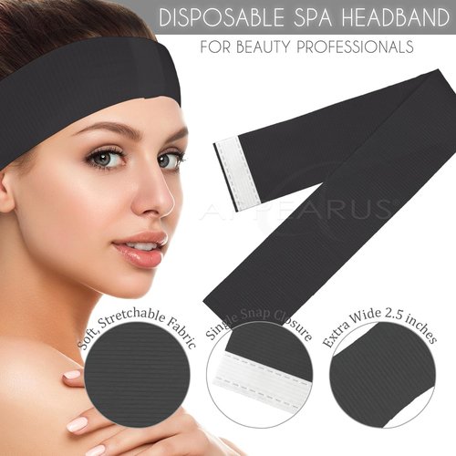 APPEARUS 100 Ct. Disposable Spa Facial Headbands with Convenient Closure (Black)