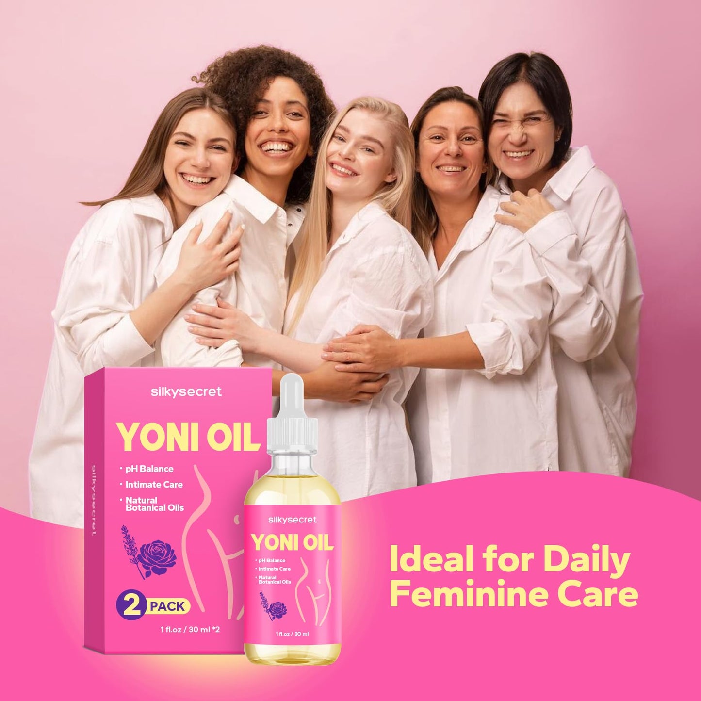 SilkySecret Yoni Oil (60ml, 2 Packs), pH Balance & Intimate Care Oil, Feminine Hygiene Essentials for Smell & Taste, Body Juice Oil for Women, Intimate Deodorant, Feminine Spray, Rose & Lavender Scent