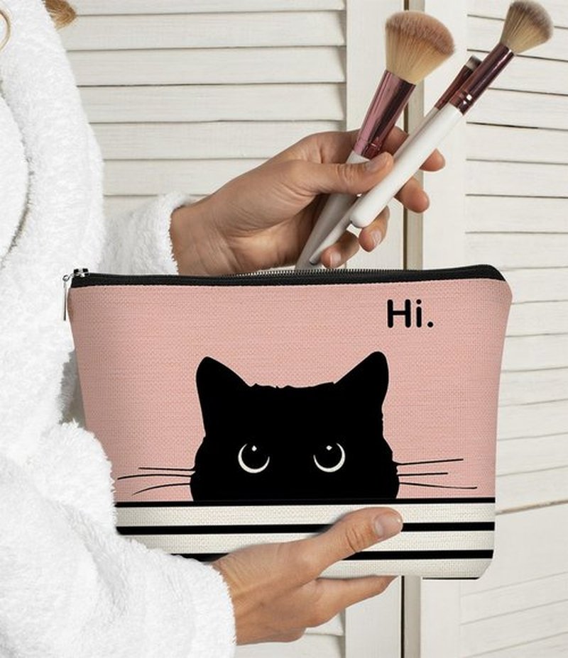 BARPERY Cat Makeup Bag,Cat Gifts,Black Cat Purse,Gifts For Cat Lovers,Small Cute Makeup Bag Cosmetic Bag For Women Teen Girls,Birthday Gift,Cat Owners Gifts,Cat Lady Gifts For Women(Pink)