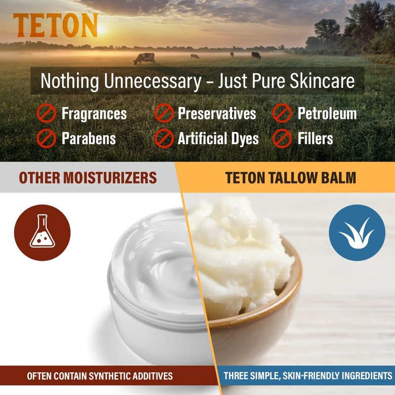 TETON Grass Fed Beef Tallow Balm with Manuka Honey, Olive Oil & Vitamin E – All-Natural Face & Body Moisturizer – Hydrating Skin Cream for Dry, Sensitive Skin – 50ml Glass Jar