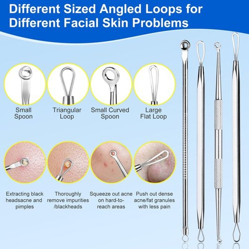 Pimple Popper Tool Kit,10 Pcs Professional Blackhead Remover Comedones Extractor for Easy Removal for Pimples,Blackheads,Zit Removing, Facial and Nose, Acne Removal Kit with Metal Box (Silver)