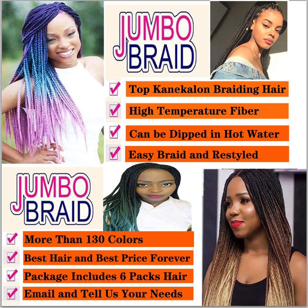 SHUOHAN 6 Packs Ombre Jumbo Braiding Hair Extensions 24 Inch High Temperature Synthetic Fiber Hair Extensions for Box Braids Braiding Hair (Black to Red to Yellow to White)