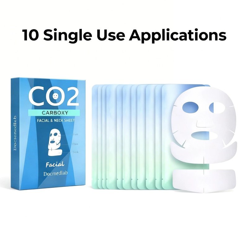 Docmedlab Carboxy CO2 Therapy Dry Facial and Neck Mask Sheets Refill, 10 Pack Individually Wrapped Single Use Cotton Sheets with Citric Acid, Use with Carboxy Gel Systems