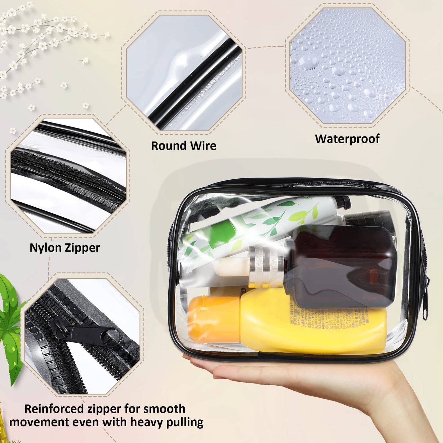 Weewooday 12 Pieces Clear Cosmetics Bag PVC Zippered Clear Toiletry Carry Pouch Cosmetic Makeup Bag Waterproof Makeup Vinyl Plastic Organizer Case for Vacation Bathroom(Black,Small)