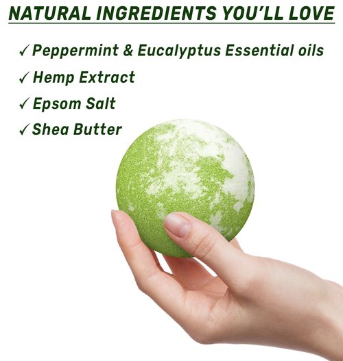 Organic Hemp Bath Bombs Set - Infused Peppermint & Eucalyptus Essential Oil - Luxurious Bath Essentials for Dry Skin - Immerse Yourself in A Blissful Spa-Like Experience with Our Set