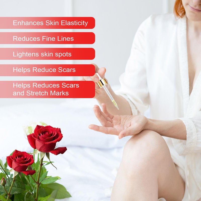 Rose Oil for Face, Vitamin E & Rose Facial Oil with Gua Sha Tool Set, Vitamin E Nourishing Moisturizing Oil for Face & Skin 2 Fl Oz 