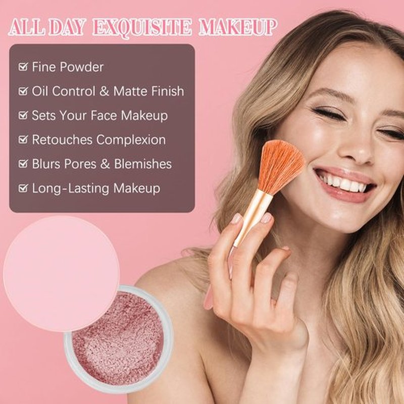 Beauty Blurring Powder,Beauty Setting Powder,Beauty Pink Setting Powder with Powder Puff Brush,Waterproof Setting Powder For All Skin Tones (Pink,1 Set)