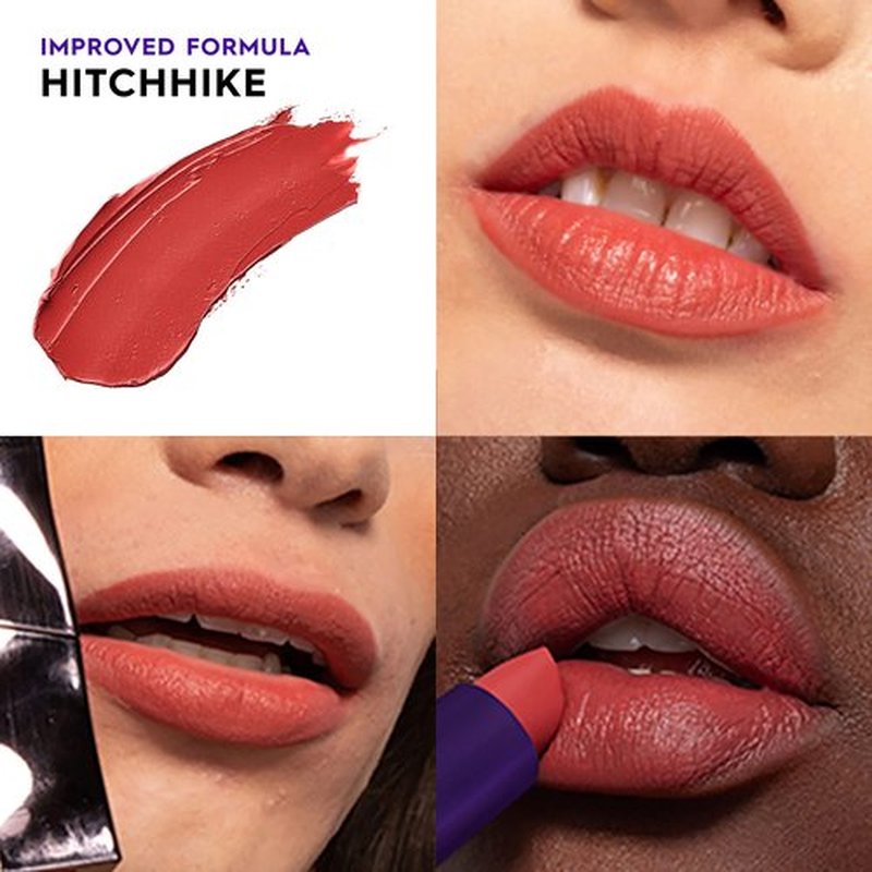 URBAN DECAY Vice Hydrating Lipstick (Hitch Hike - Medium Brick Nude - Matte Finish), Creamy Formula, Moisturizing Lip Color with Aloe Vera & Avocado Oil, Vegan, Cruelty-free - 0.11 oz