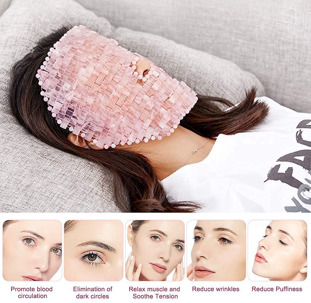 ideayard Jade Mask, Amethyst Crystal Face Cold Mask for Headache/Migraine Relief Mask, Weight Compress Mask Cover Eye for Puffy Eyes, Tension, Sinus & Stress Relie Relax Skin Care Spa