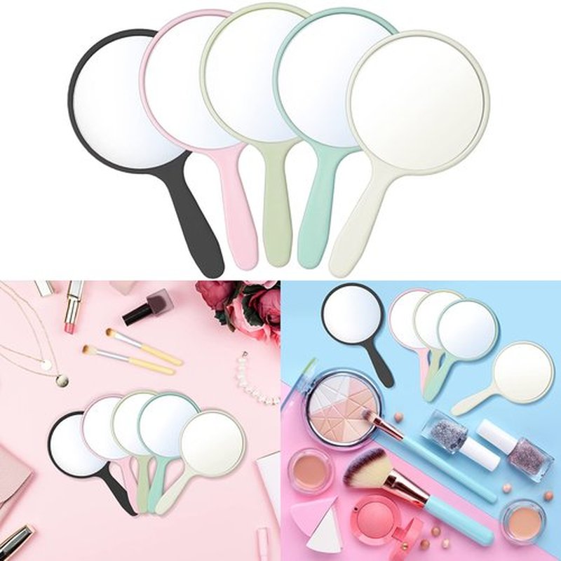 Jetec 25 Pcs Handheld Mirror with Handle, 3.94" L x 2.17" W, Small Portable Round Mirror Bulk for Kids Travel Makeup Classroom Camping Daily DIY Crafts (White,Pink,Black,Blue,Green)
