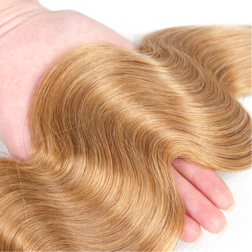 Color 27 Human Hair Bundles Honey Blonde Body Wave Bundles Human Hair 8A Grade Brazilian Unprocessed Virgin Hair 3 Bundles 8 10 12 Inch Color 27 Bundles Human Hair