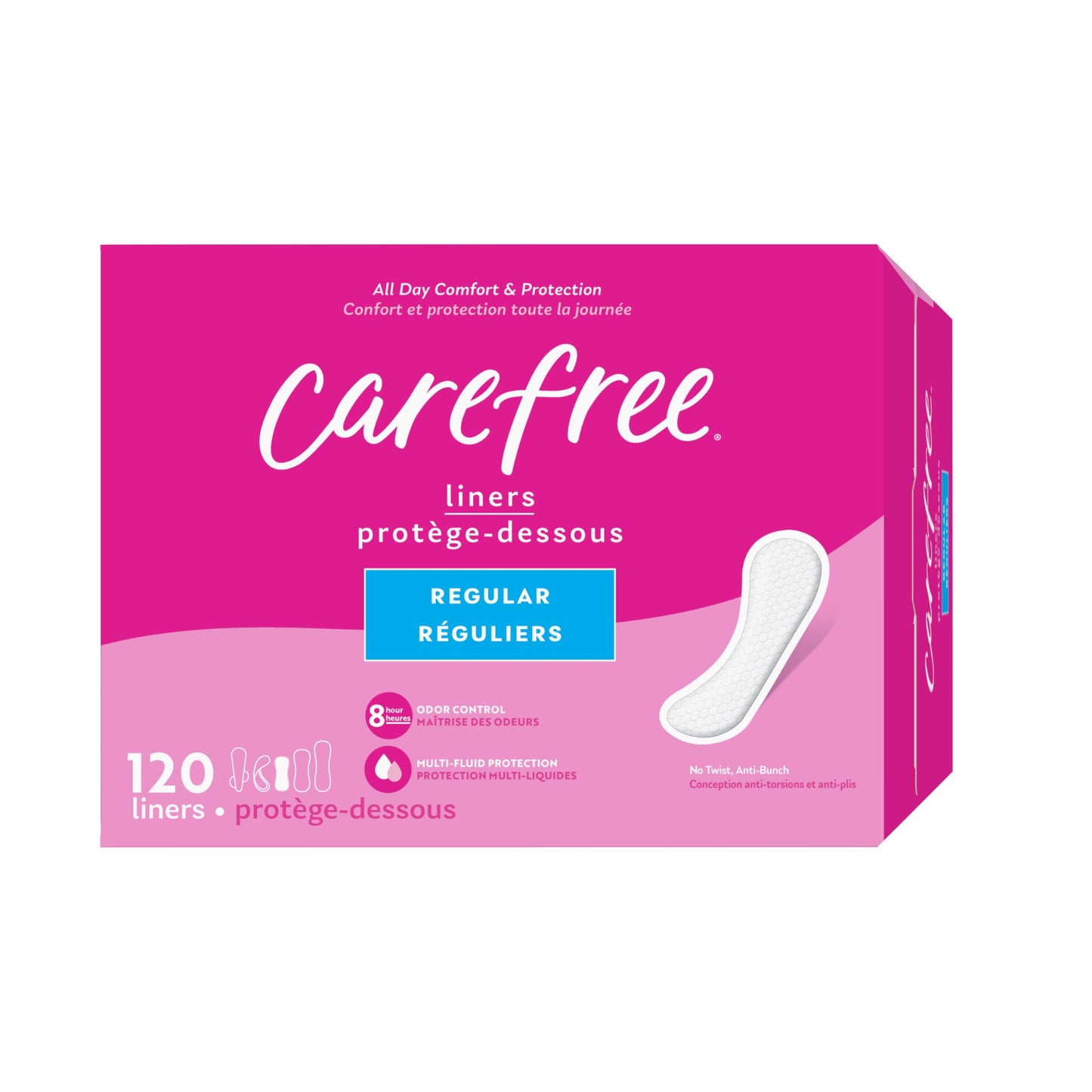 Carefree Panty Liners for Women, Regular, Unscented, 120 ct