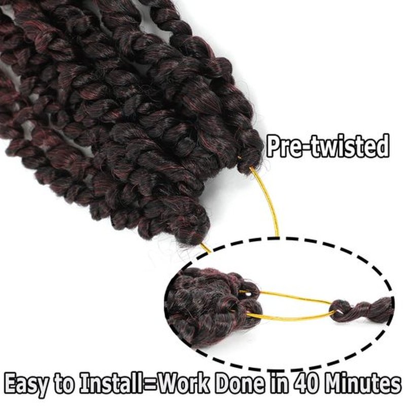 Burgundy Pretwisted Passion Twist Crochet Hair Pre-Looped 14 Inch 8 Packs Short 1B/Bug Crochet Passion Twist Hair Pre Twisted Red Crochet Hair for Black Women