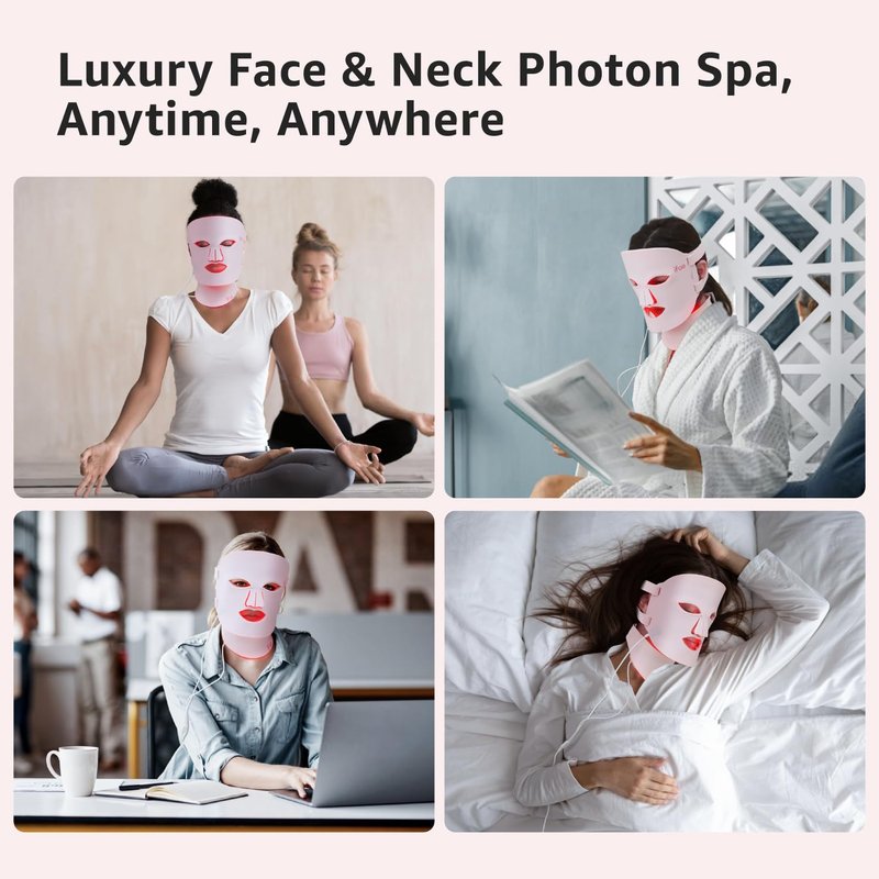 Aesthifae Red Light Therapy Mask for Face and Neck, 7 Colors with NIR Led Face Mask Light Therapy with Eye Protection and Remote, Rechargeable Ergonomic Design for True Anti-Aging Skincare at Home