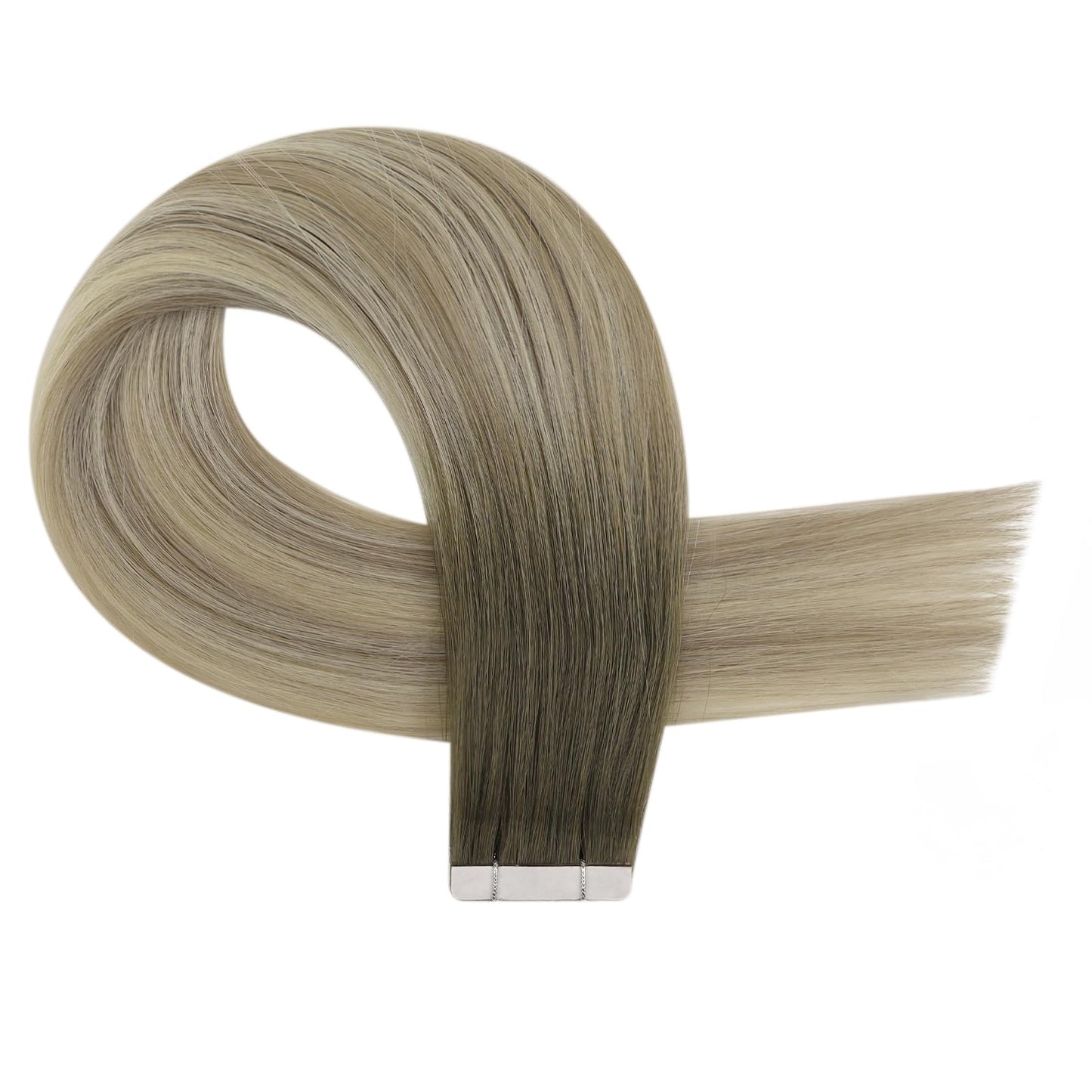 Full Shine Insert Tape in Hair Extensions Color 4/7/80 Medium Brown and Blonde Seamless Virgin Human Hair Tape in Extensions 20Inch Soft Straight Human Hair Extensions Tape in 25Gram 10Pcs for Wedding