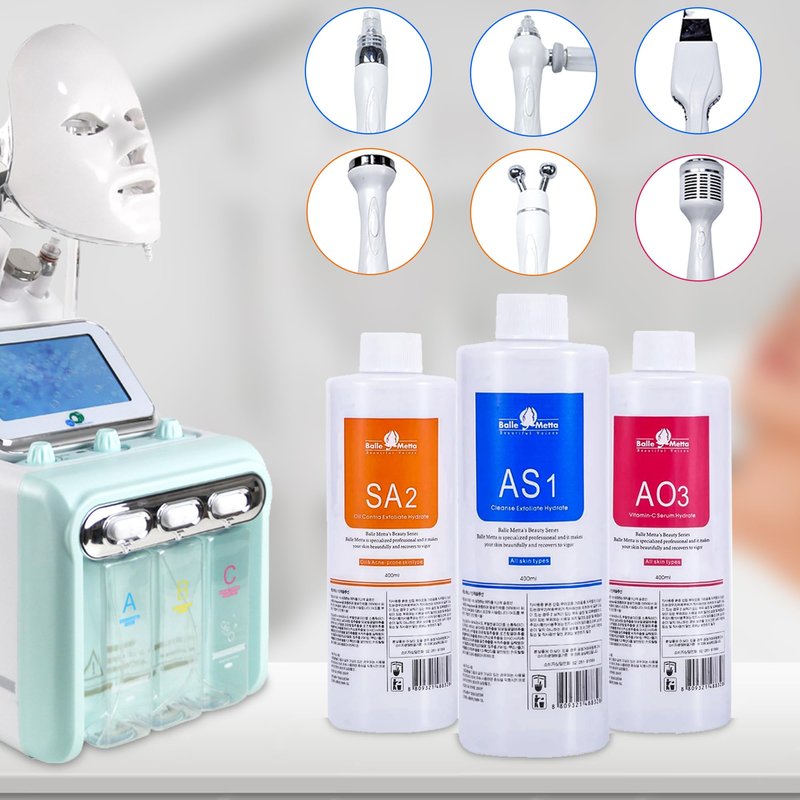 YMEYFAN SA2 Solution for Hydrating Hydrogen Oxygen Facial Machine Professional, AS1 SA2 AO3 Aqua Peeling Solution Serums for Facial Cleansing, Face Skin Care, Hydration, Exfoliate (400ml/3Pcs)