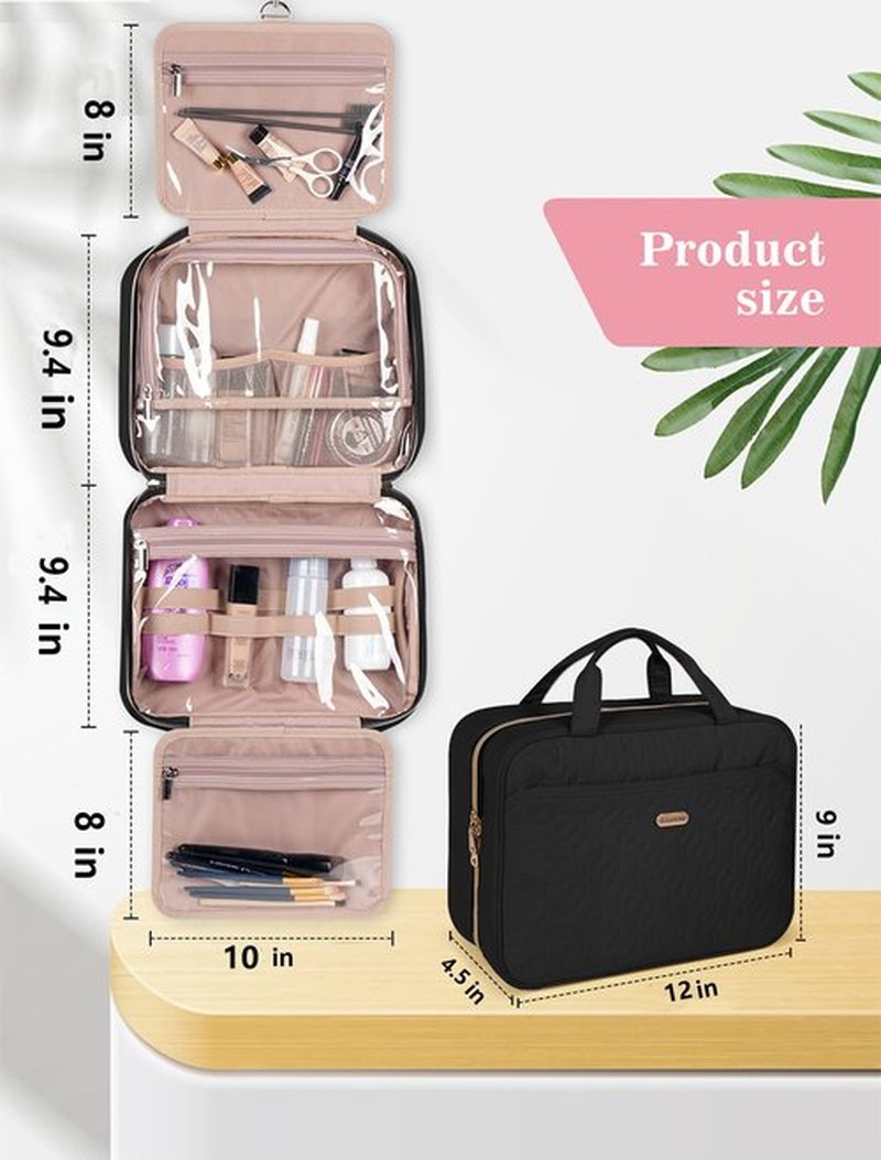 BALULHG Black Toiletry Bag, Makeup Organizer, Travel Bag For Women Mens Toiletries, Waterproof with Hanging Hook, Large Capacity