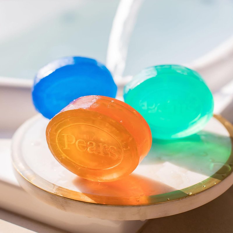 Pears Soap, Pure & Gentle Glycerin Soap Variety 9-Pack – Blue with Mint Extracts, Green with Lemon Flower Extract, and Amber with Natural Oils, 4.4 Oz Ea