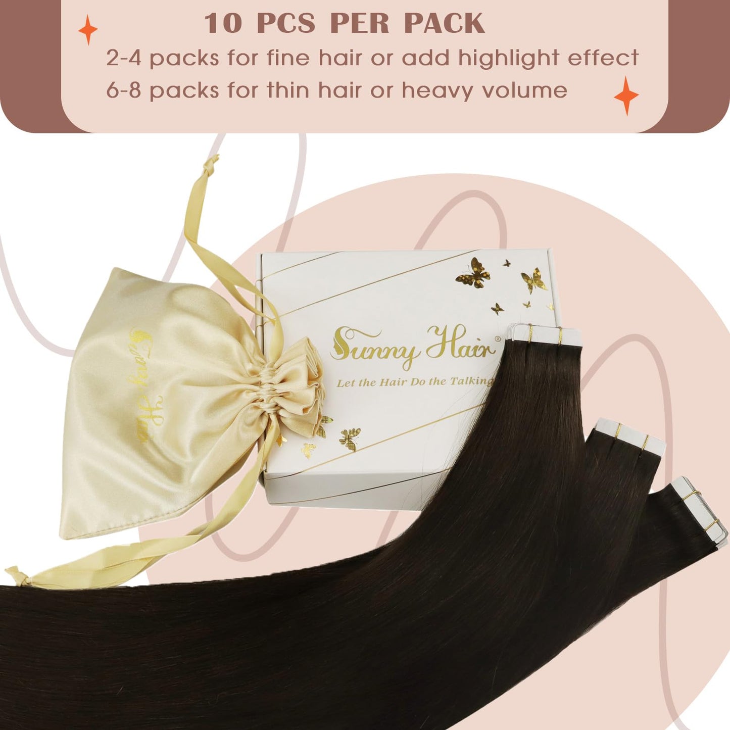 Sunny Hair Dark Brown Hair Extensions Tape Invisible Tape in Extensions Real Human Hair Straight Tape in Hair Extensions Human Hair Remy Tape in Brown Hair Extensions for Short 25G 12inch
