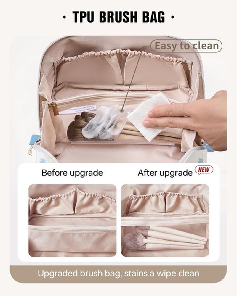 EACHY Travel Makeup Bag,Large Capacity Cosmetic Bags for Women,Waterproof Portable Pouch Open Flat Toiletry Bag Pattern Makeup Bag (C-Blue-Large)