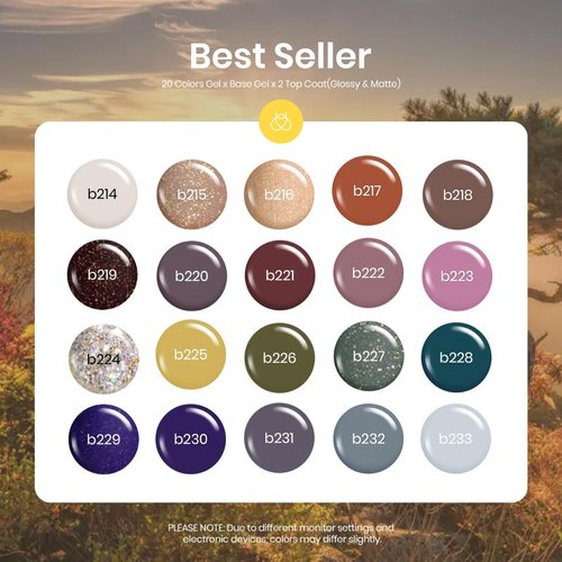 Beetles Gel Nail Polish, 20 Colors Nude Brown Blue Green Gray Yellow Glitter Earth Song Collection Winter Gel Polish Soak Off with Glossy & Matte Top Base Coat Gel Manicure Kit Gift for Women
