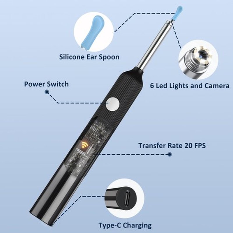 Flex-Whol Ear Wax Removal Tool Camera, Ear Cleaner with 7 Pcs Ear Set, Ear Wax Removal Kit with 1080P Camera and 6 Led Lights, Ear Cleaning with 8 Replacement Ear Tips for iOS & Android (Black)