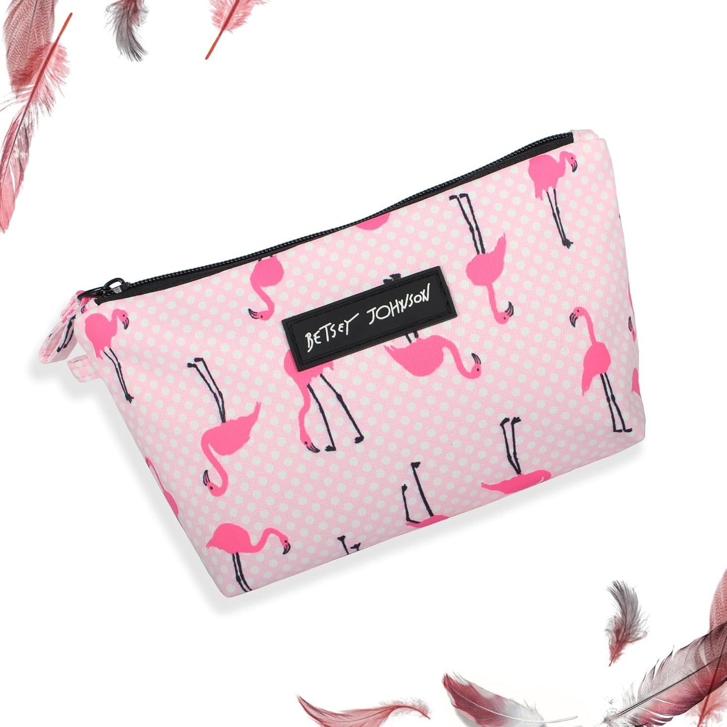 Betsey Johnson 8.5 Inch Zipper Cosmetic Pouch Small Toiletry Bag–Lightweight Durable Polyester Organizer with Inner Zipped Pocket Good For Makeup Accessories and Travel Needs (Covered Rose)